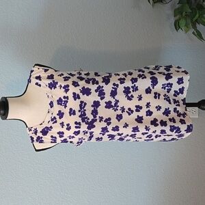 CAbi #5357 Sleeveless hi-lo round neckline keyhole back blue white floral Medium